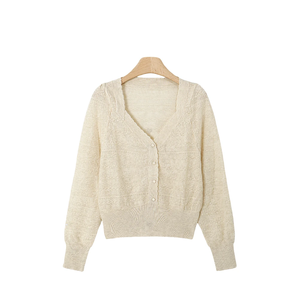 【封后轻奢设计】2024冬季新款简约法式钩花针织上衣99538