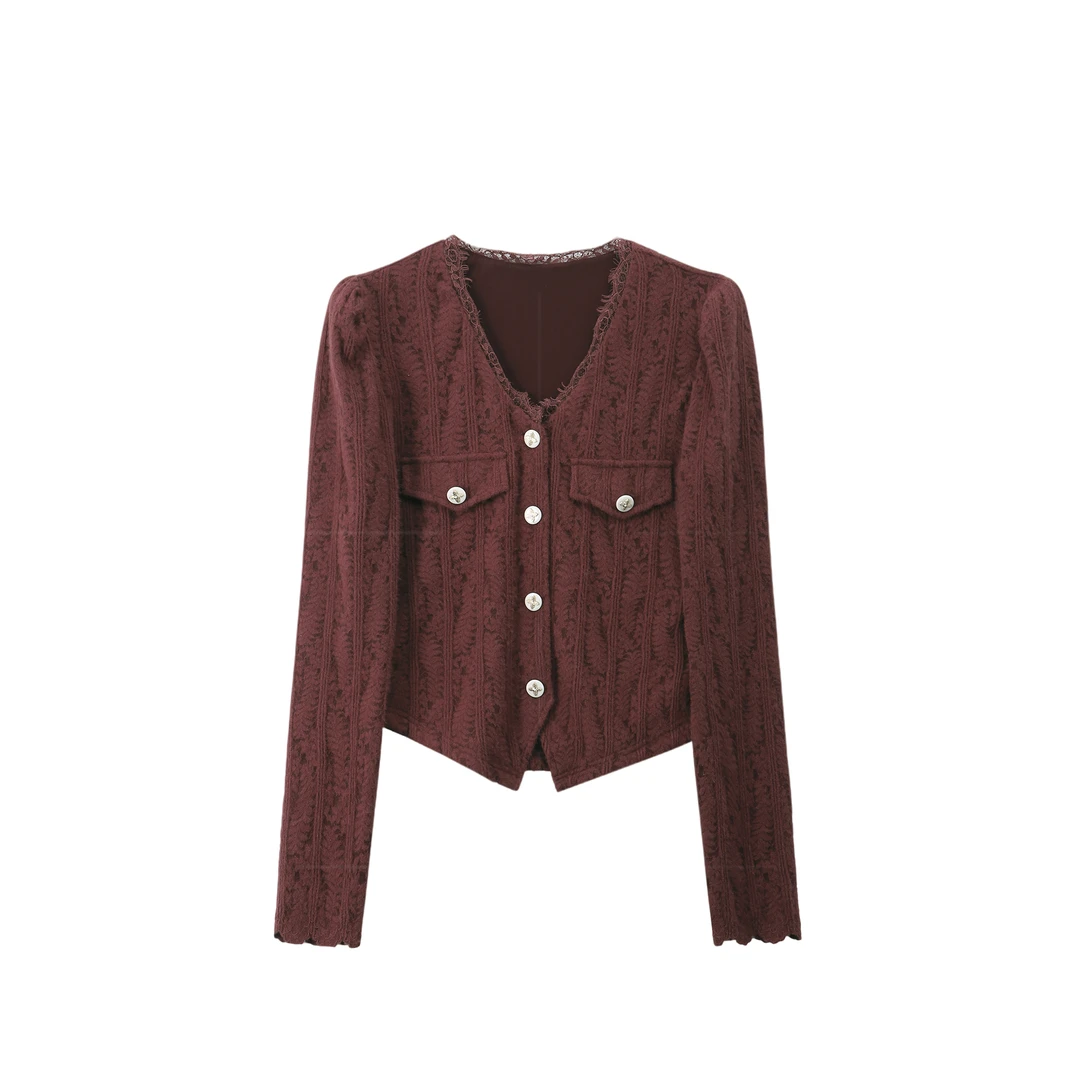 【封后轻奢设计】2024秋季新款优雅蕾丝磨毛上衣8832163