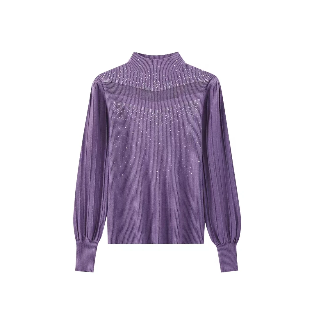 冬新款半高领爆闪烫钻内搭毛衣909