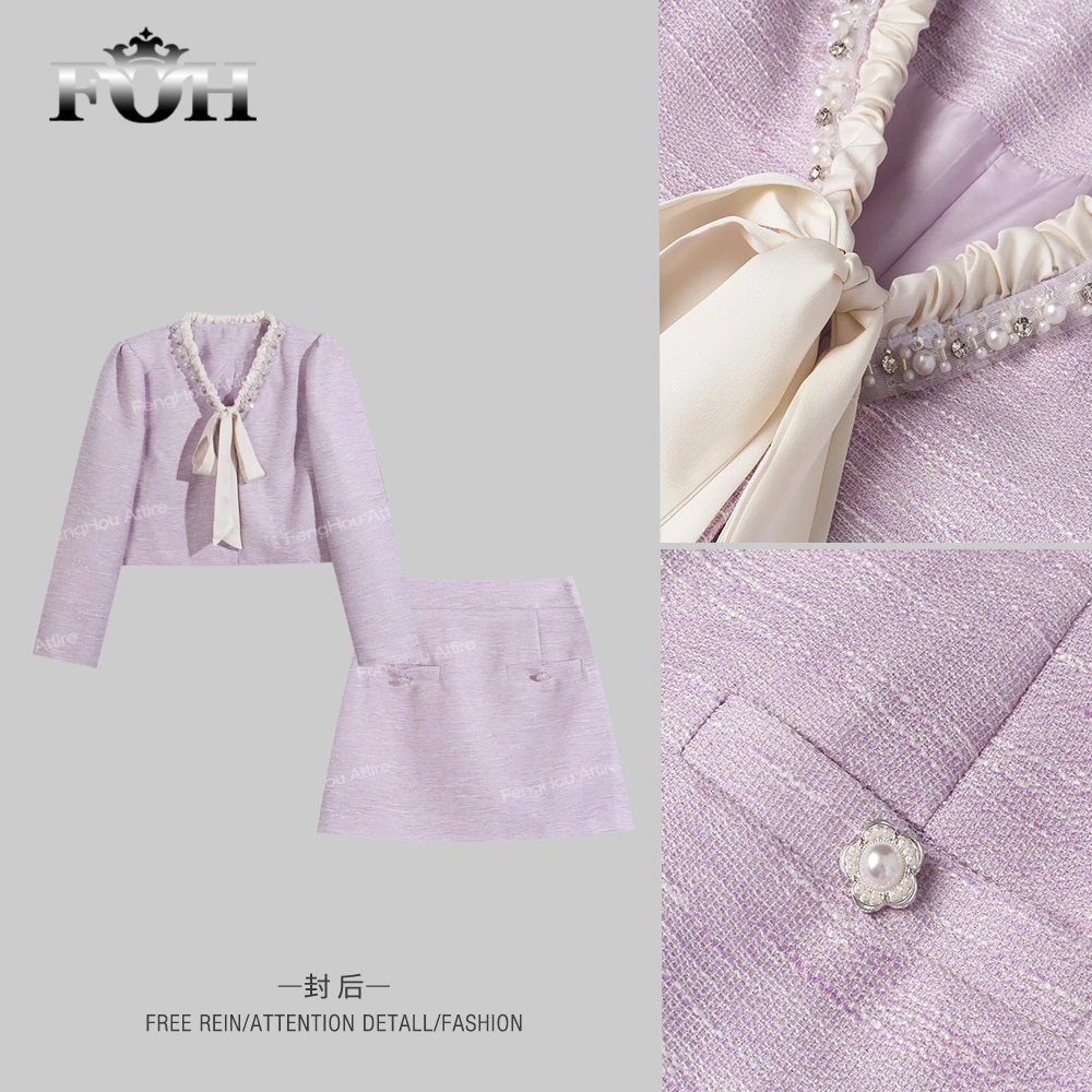 【封后轻奢设计】2024早秋新款蝴蝶结领外套短款半身裙套装8831961