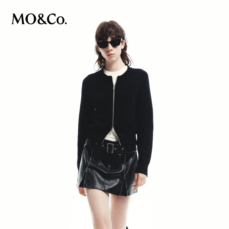 MOCO2024新品可机洗羊毛美式风撞色插肩袖针织开衫MBD3CART09