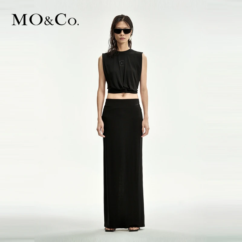 MOCO半身裙夏运动时装轻薄高弹莫代尔低腰开叉长裙MBD2SKT038