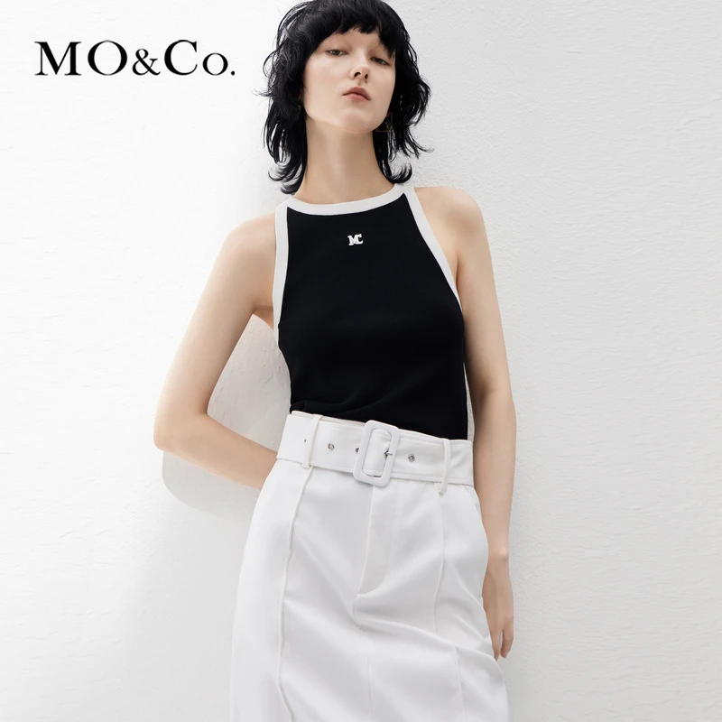 MOCO春季MC刺绣撞色修身针织背心MBD1SWTT08