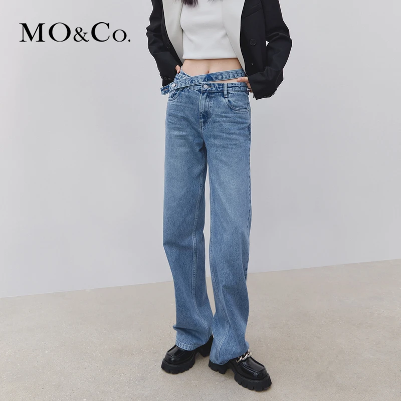 MOCO解构高腰棉质宽松直筒牛仔裤水洗复古常规MBC3JENT22