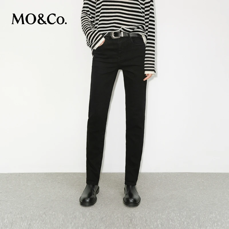 MOCO牛仔裤冬含山羊绒中低腰九分修身小脚裤MBD4JEN011