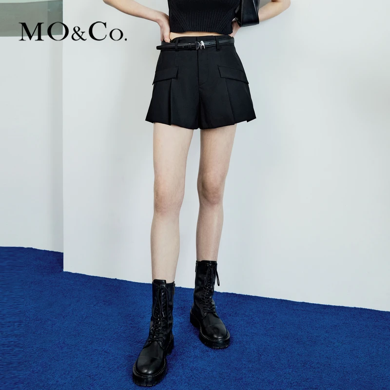 MOCO夏季对称袋帽压褶A字短裤裙裤学院风JK风MBC2SOTT21