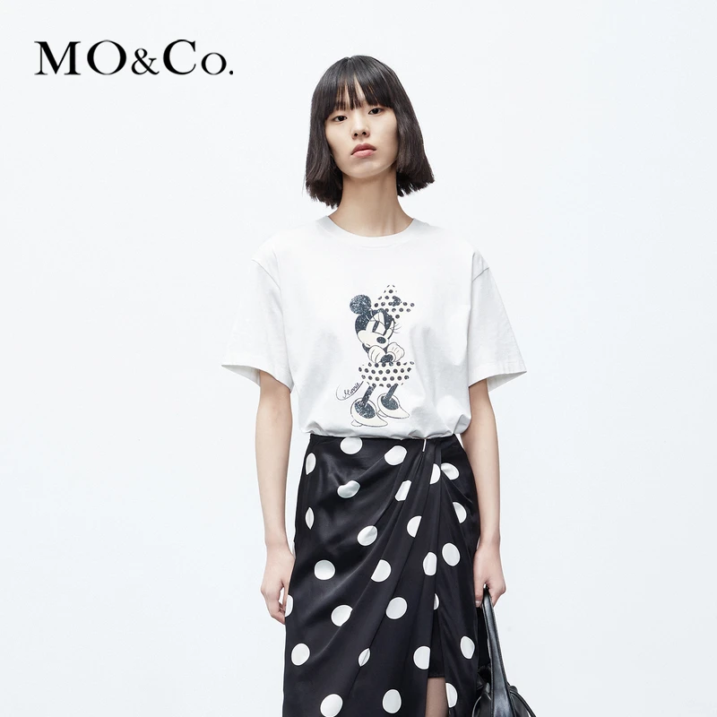 MOCO棉质T恤斑驳复古感印花短袖圆领美式减龄圆领宽松MBC3TEE004