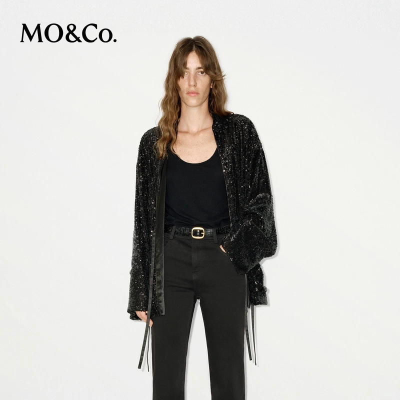 MOCO外套冬重工满底珠片叠绣新中式缎带合襟MBD4COT048