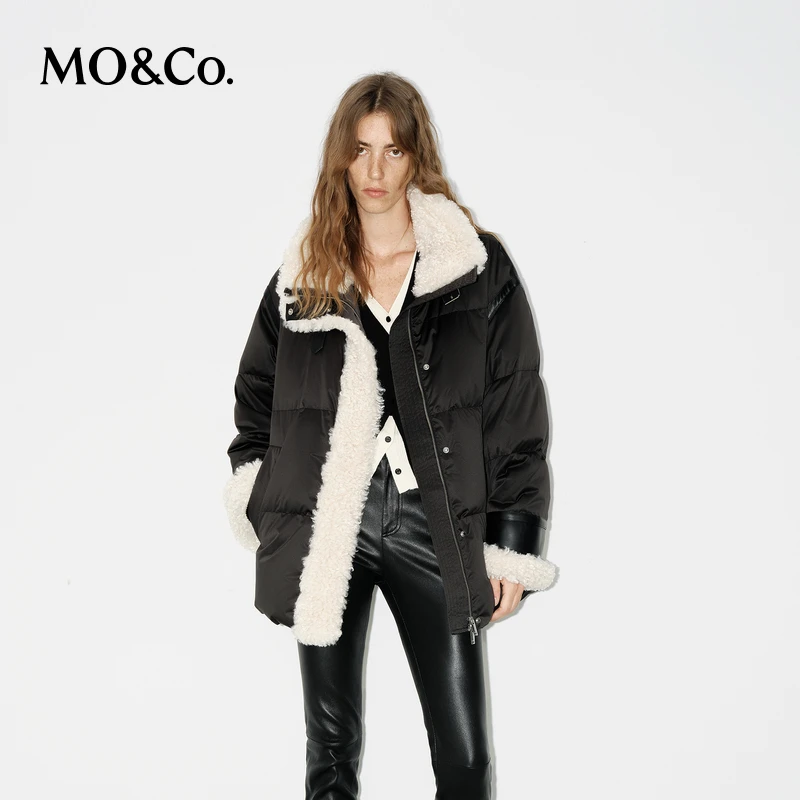 MOCO羽绒服冬绒子含量90%宽松高领毛领鸭绒MBD4EINT04