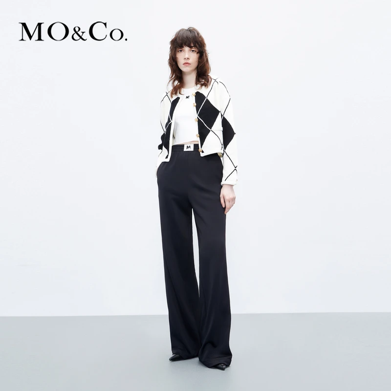 【防寒】MOCO秋圈圈绒撞色菱格圆领短款毛织外套MBC3CART20