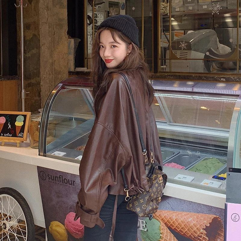 港风复古pu皮衣外套女春秋2025新款超好看美式宽松短款机车皮夹克