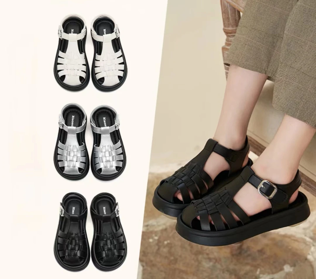 女童凉鞋夏款2025新款儿童包头鞋小女孩猪笼鞋男童沙滩鞋软底防滑