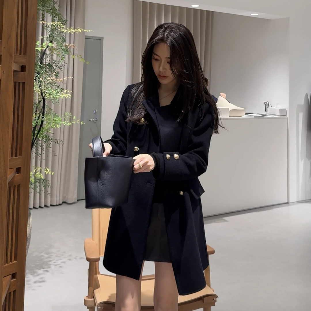 王嬛嬛MsLime’金扣大衣‘休闲气质优雅长风衣长外套 HC2C2019