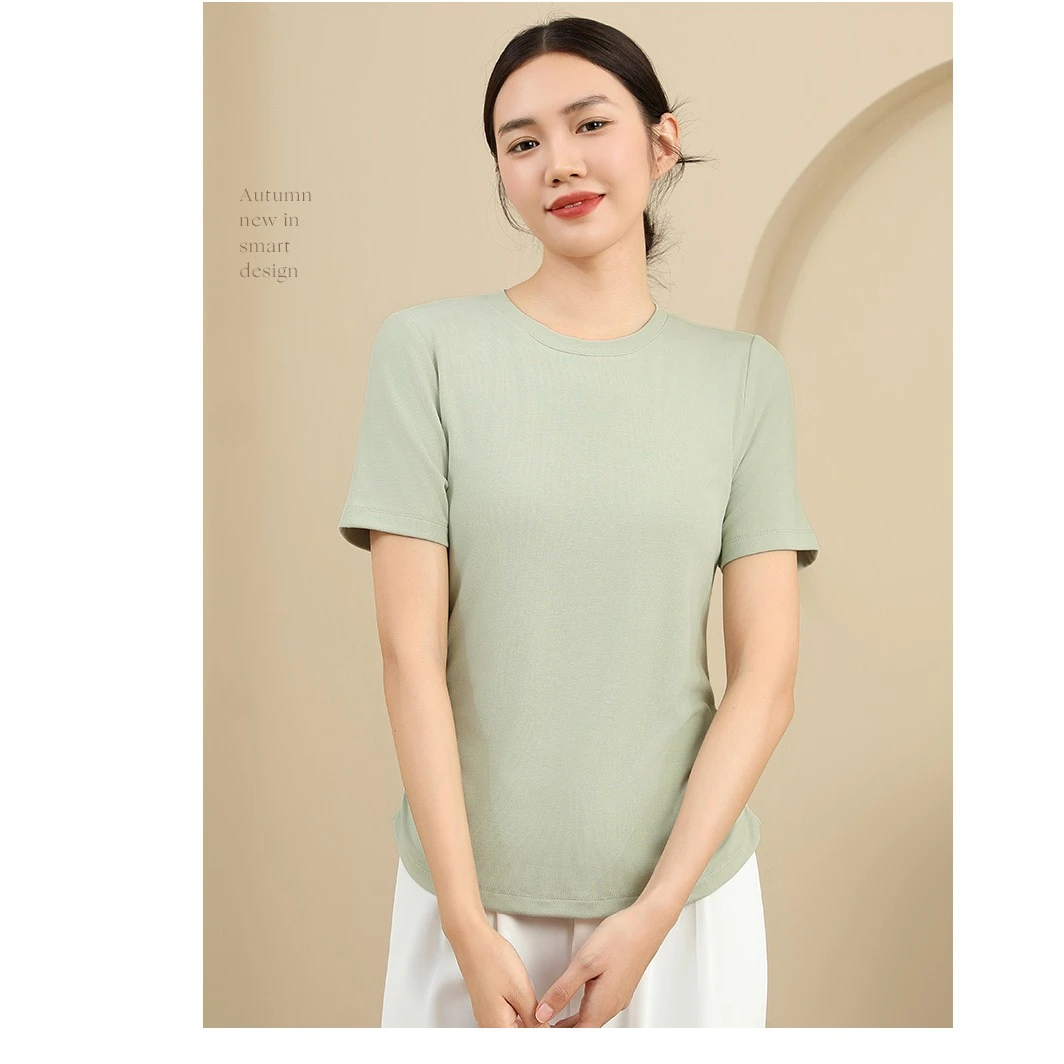 2024夏季新款！桑蚕丝！遮肉舒适圆领T恤Y0392女士
