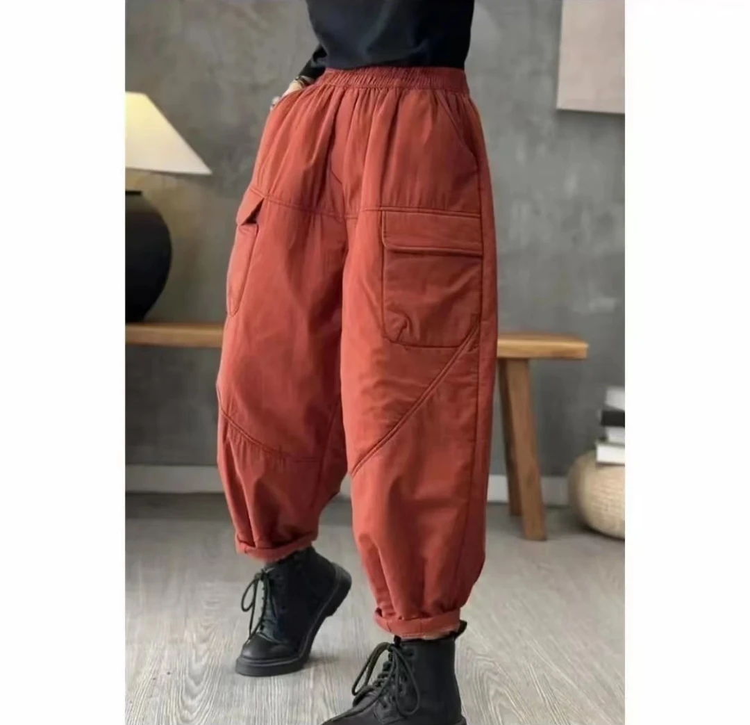 冬季新款韩版时尚加棉加厚休闲裤宽松百搭高腰纯色棉裤8006