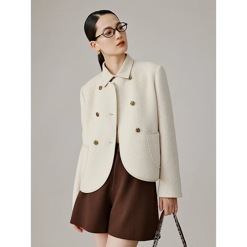 衣香丽影【骆驼绒】小香风毛呢短外套女2024秋装雅丹风羊毛呢子大衣