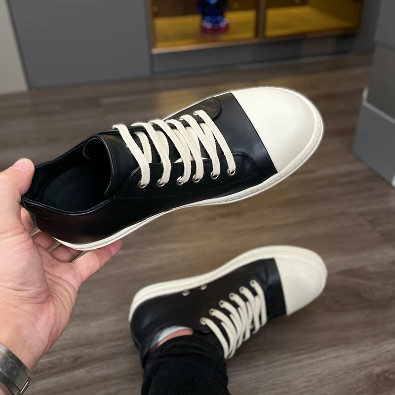 潮牌男鞋RO板鞋百搭休闲鞋厚底男士时尚运动鞋系带透气真皮低帮