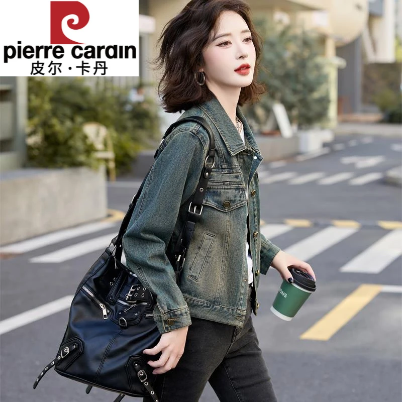 皮尔卡丹牛仔外套女短款2024新款春秋款高级感复古港风小个子休闲