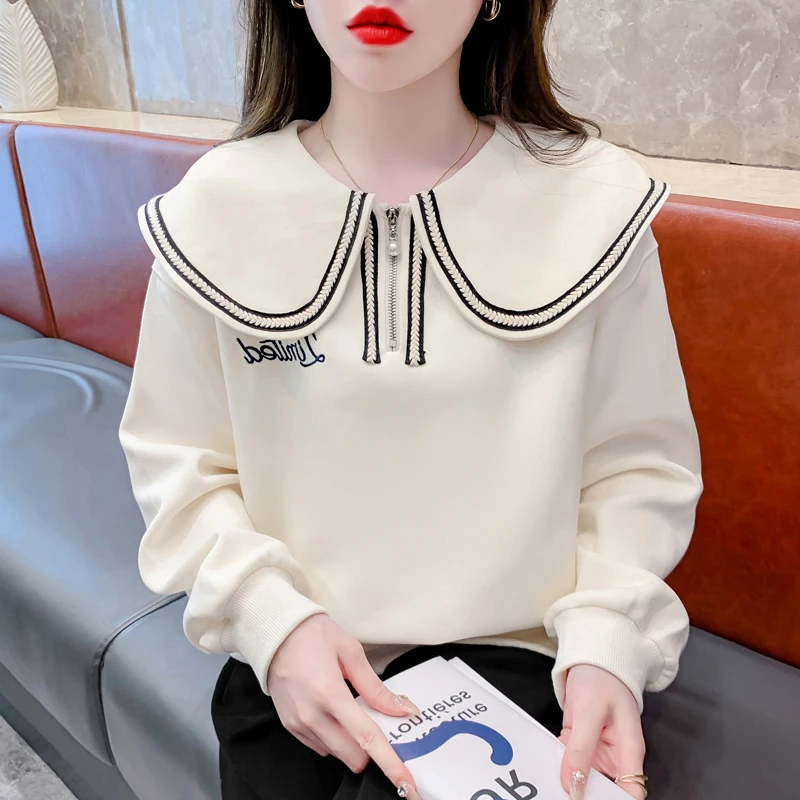 还没做 娃娃领半拉链卫衣女新款爆款时尚洋气休闲百搭减龄上衣