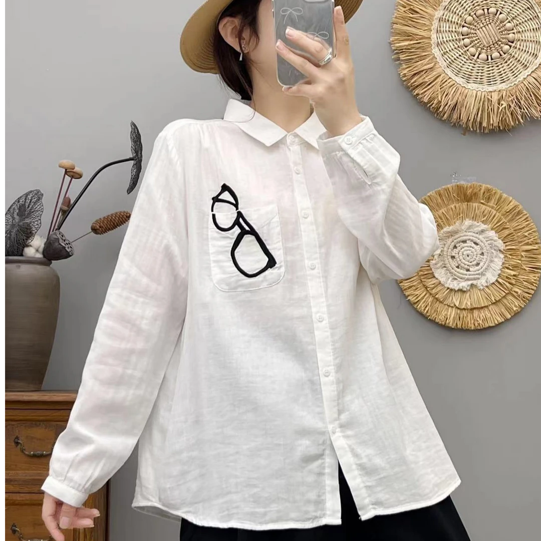 2025宽松简约白色衬衫女春季新款设计感小众休闲舒适长袖衬衣