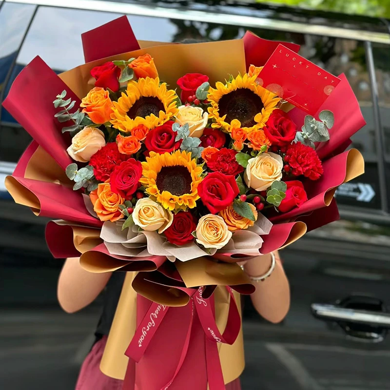 【幸福美好】向日葵康乃馨玫瑰鲜花花束送长辈妈妈生日礼同城配送