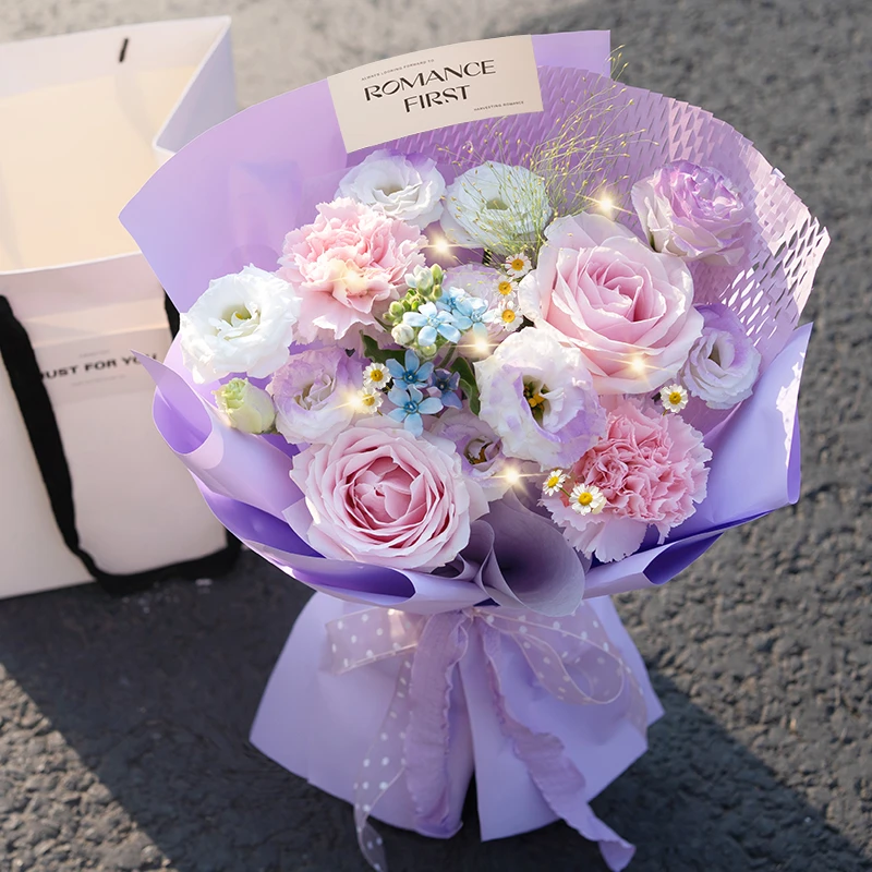 【女神祝福花】紫玫瑰混搭粉色康乃馨鲜花束送长辈花束同城花店送花