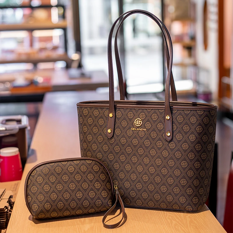 GELANDAI/戈兰黛品牌轻奢女包时尚通勤大容量女士印花托特包9325