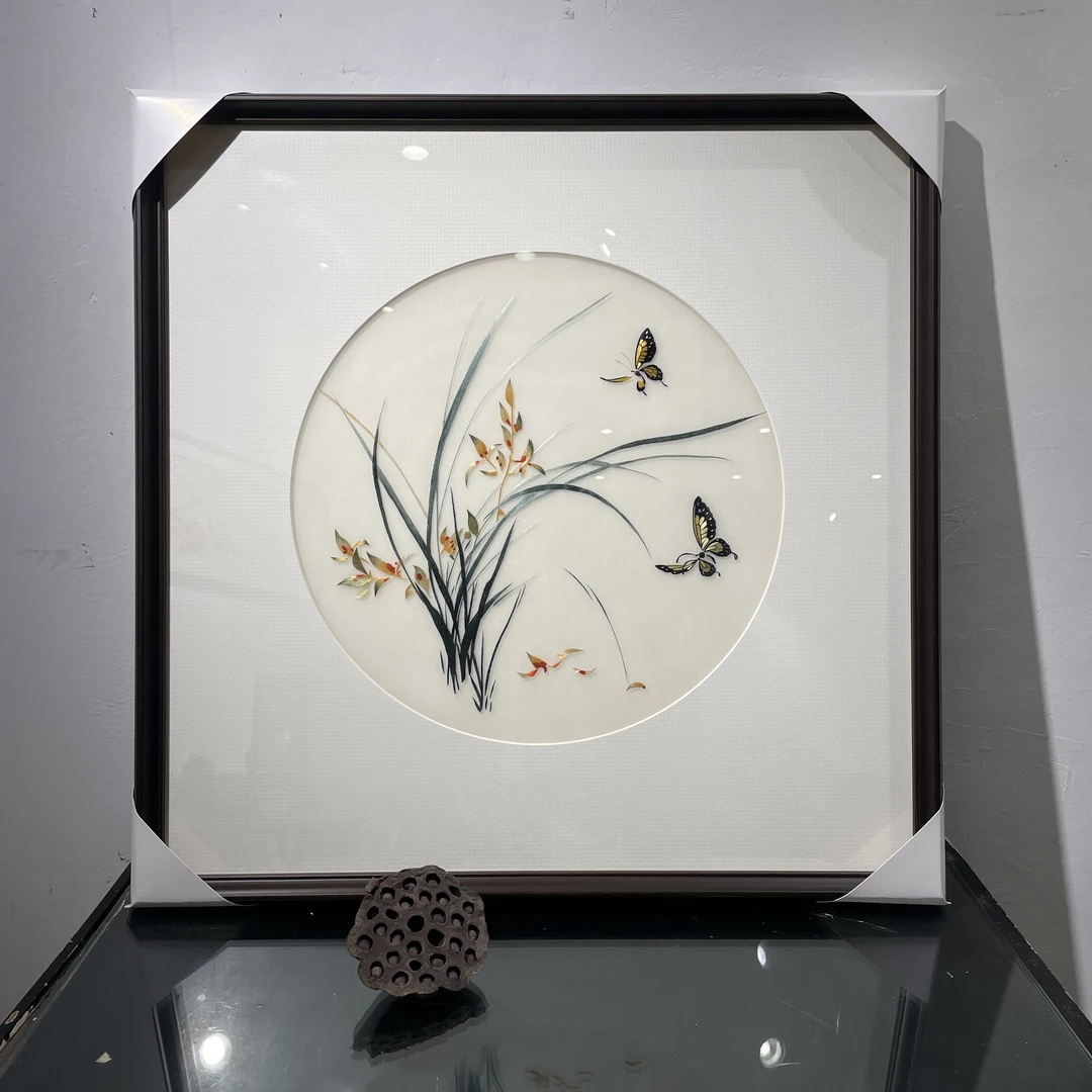 苏绣精品兰花兰蝶图蝶恋花家居装饰画中式新中式简约风格配画