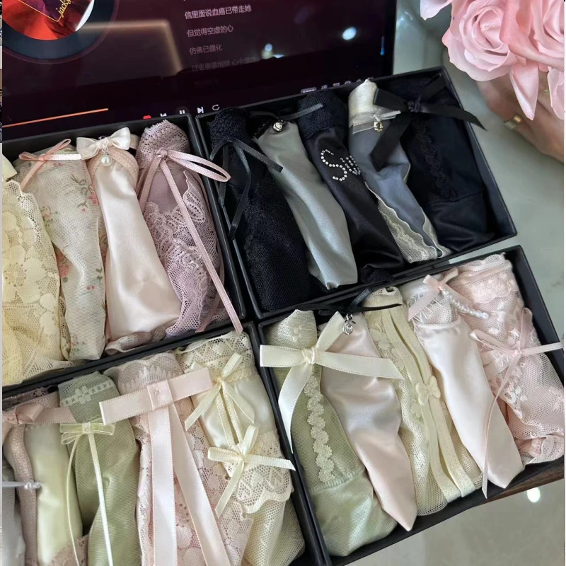 曼【轻奢混搭】女性感舒适透气内裤中低无痕冰丝蕾丝棉轻奢混搭