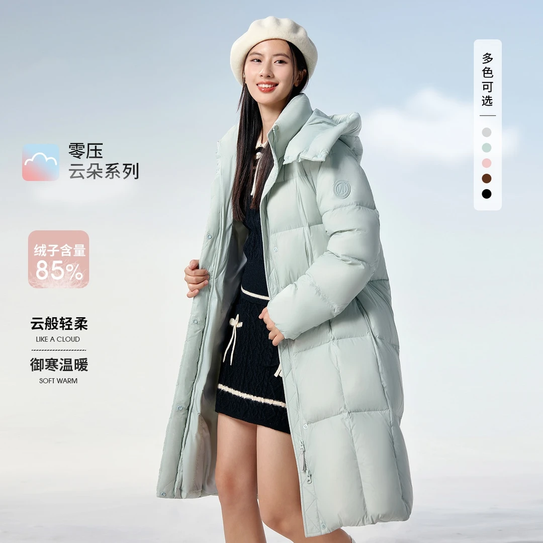 2024新款女秋冬保暖百搭连帽时尚运动休闲加厚中长款羽绒服