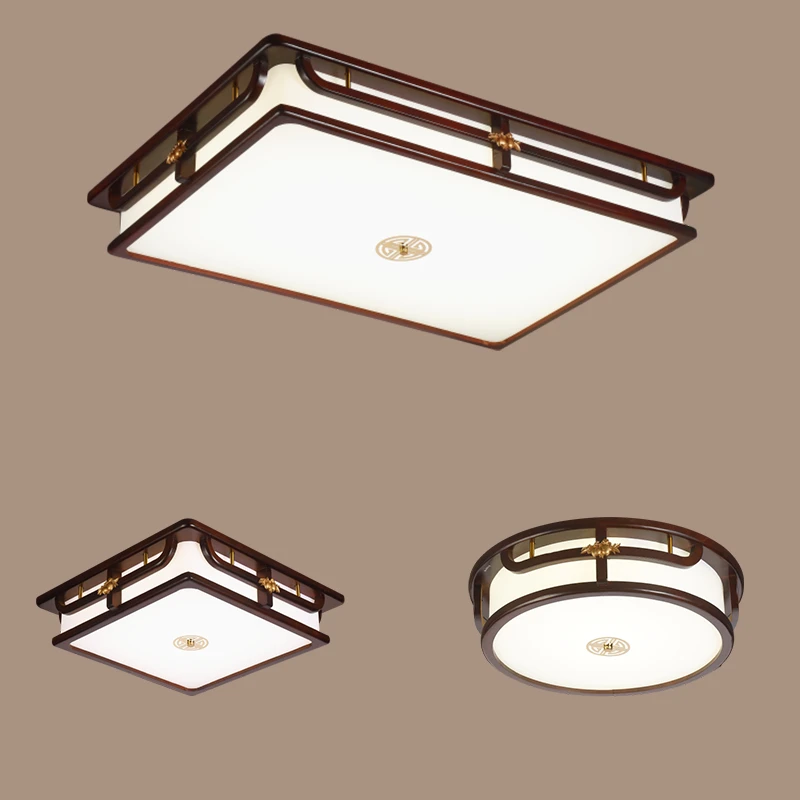 实木吸顶灯新中式客厅灯长方形卧室仿古餐厅灯中国风大气led灯具
