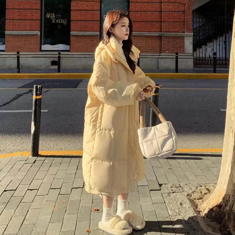 断码清仓羽绒服双11特卖奶fufu淡黄色羽绒羽绒服女中长款2023冬新