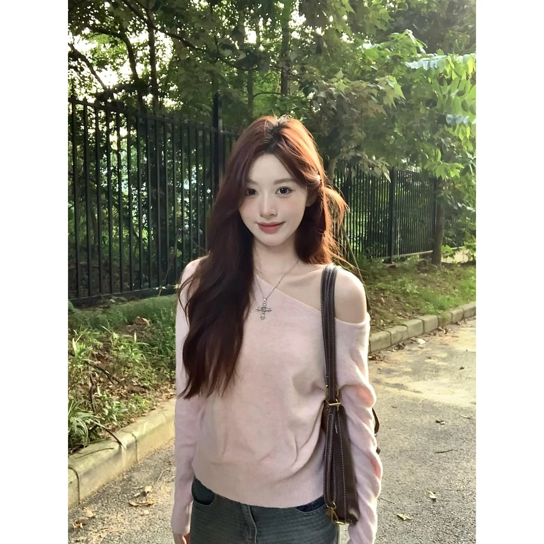 CHUN露思都爱穿！颜色巨美斜肩毛衣松弛感十足显瘦软糯针织衫