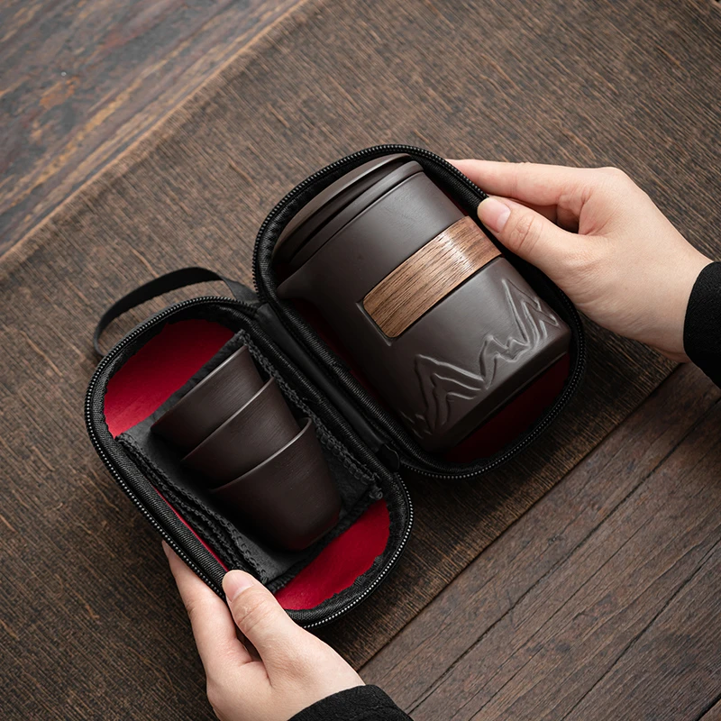 紫砂旅行茶具便携式户外一壶三杯快客杯车载露营简约过滤泡茶器