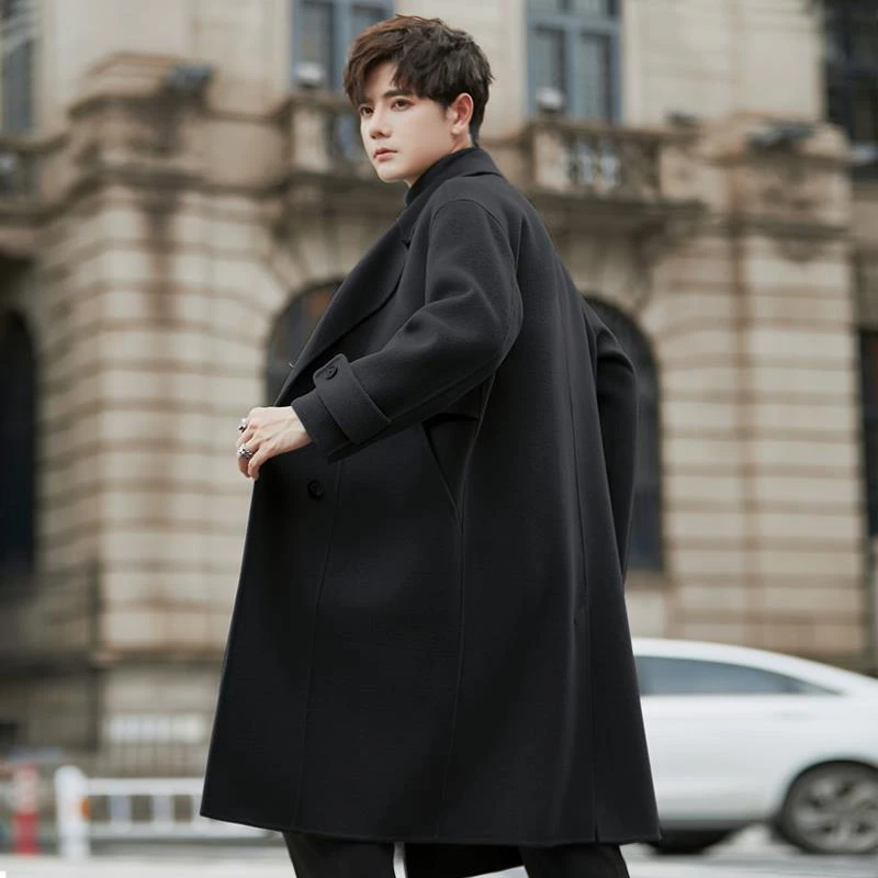 欧货冬季新款高端加厚男士双面毛呢大衣双排扣外套中长款过膝风衣