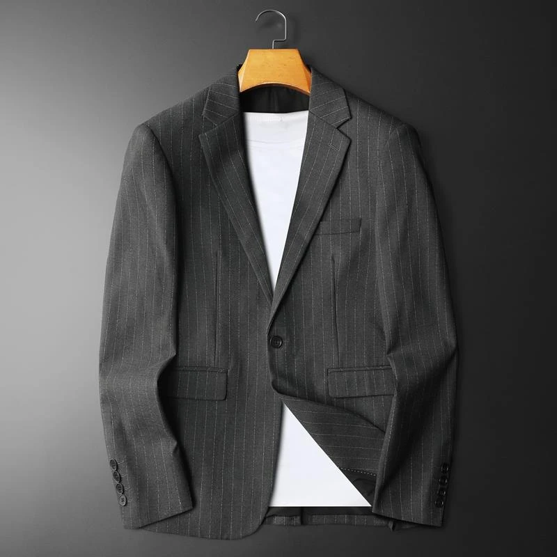 欧货秋季条纹西装外套男韩版修身商务休闲工装百搭夹克小西服上衣