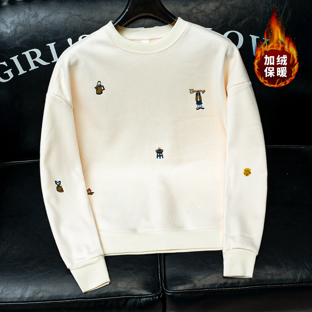 欧货新款秋冬季时尚上衣百搭潮流刺绣个性套头圆领韩版卫衣宽松男