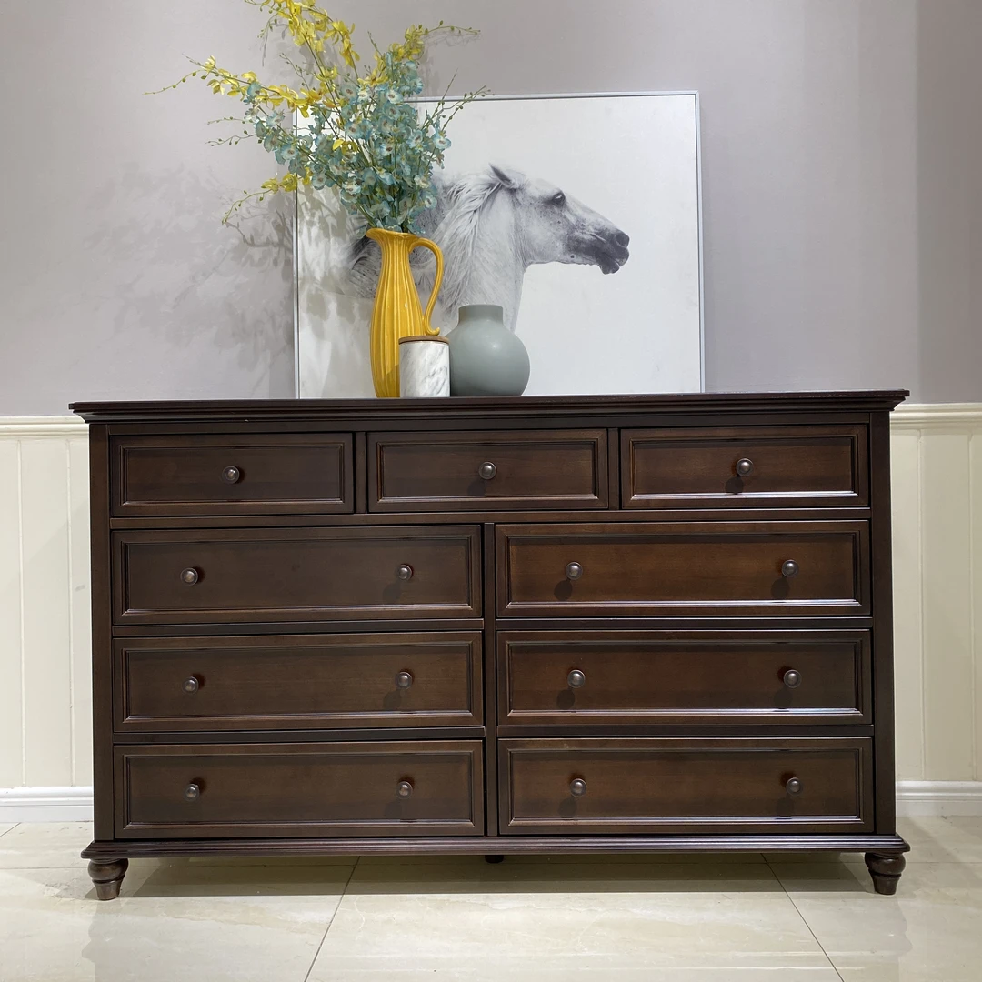 【品牌代工】尚品E3506全实木美式九斗柜原木环保家具