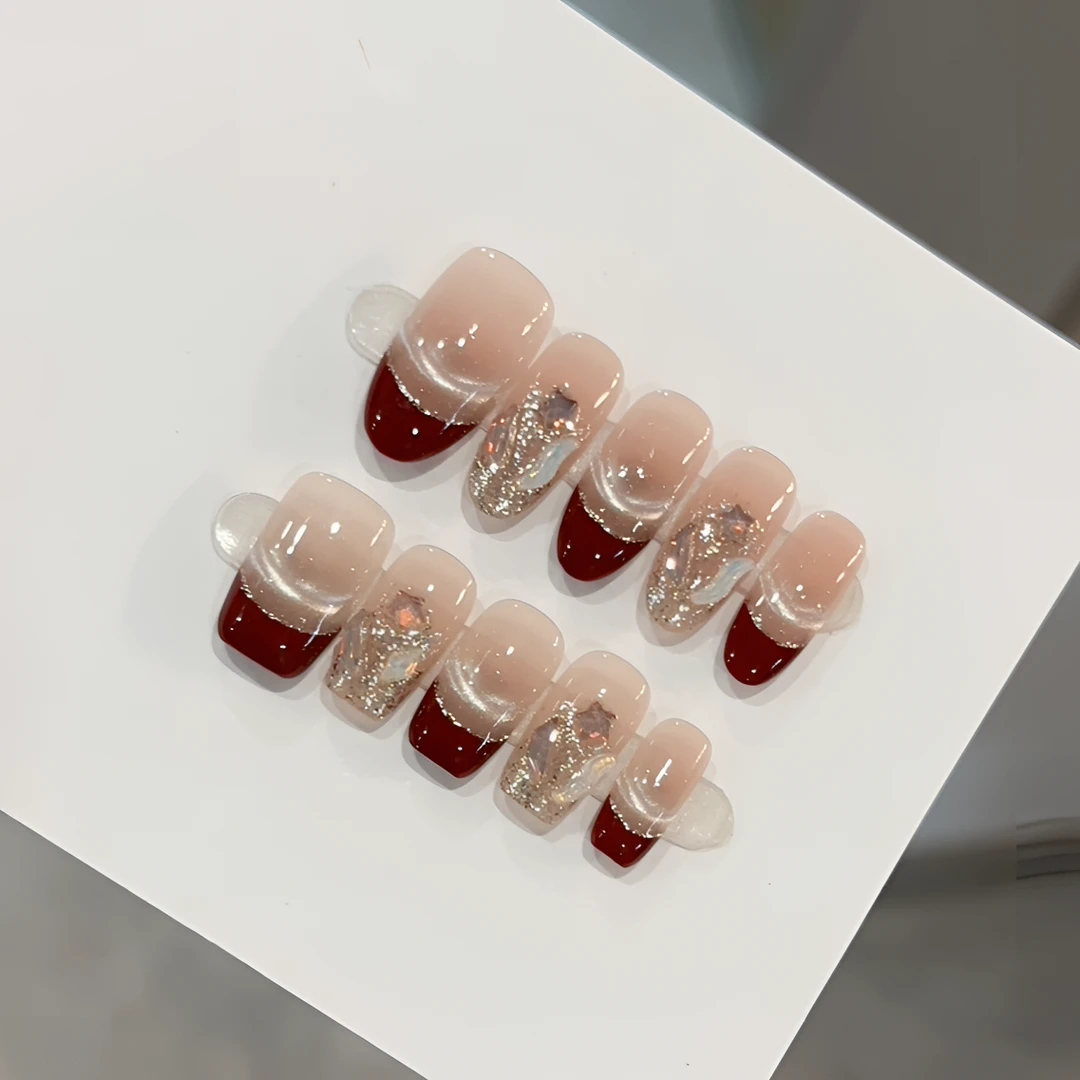 咿哈娜【寻香山茶】中长款新款猫眼手工美甲裸色美甲穿戴短款甲片