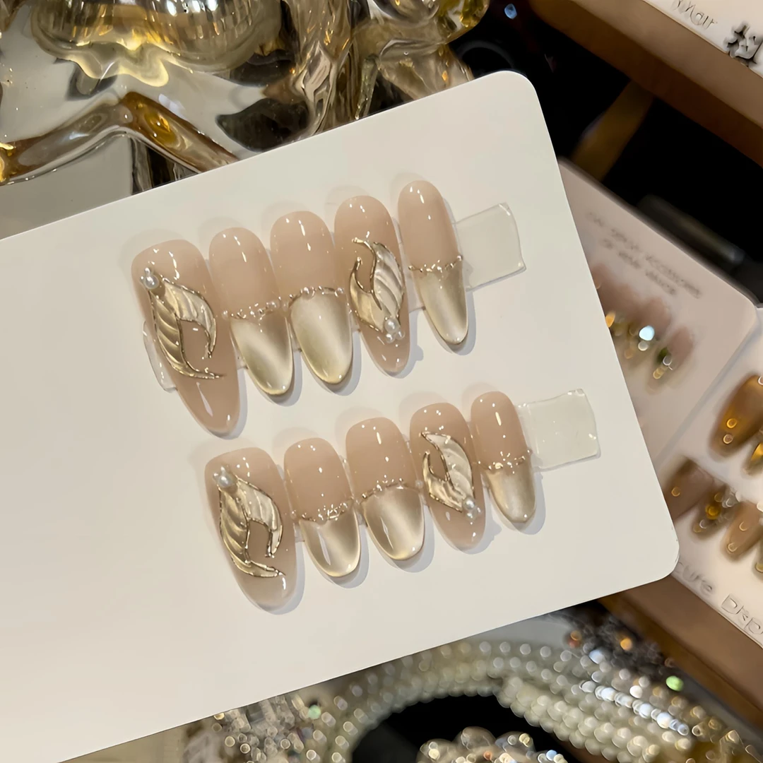 【人鱼之恋】气质人鱼香槟金显白猫眼巨闪手工美甲穿戴甲