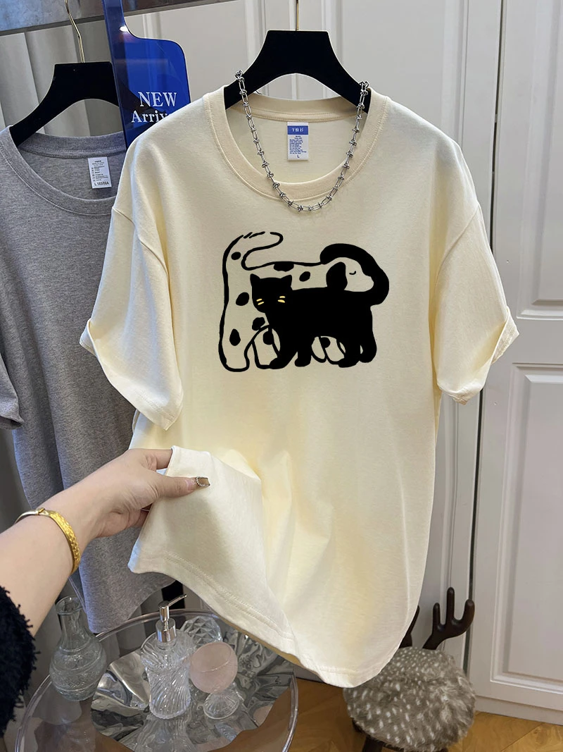 【纯棉220克】夏季薄款短袖T恤女胖mm宽松显瘦卡通可爱加大码300斤