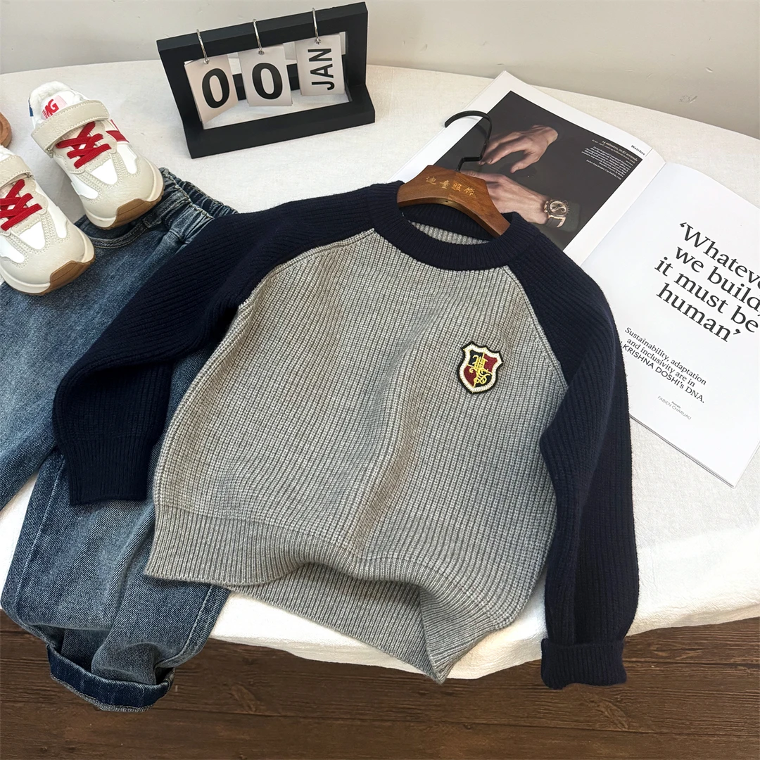 【肉妈专属】男童宝宝儿童春秋小童学院洋气套头时尚秋冬针织毛衣