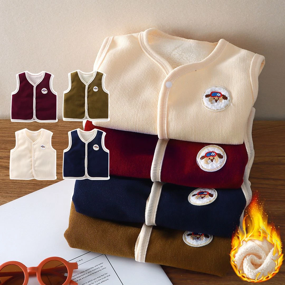 儿童春秋冬加绒马甲婴幼儿保暖加厚坎肩男女宝宝无袖开衫暗扣背心