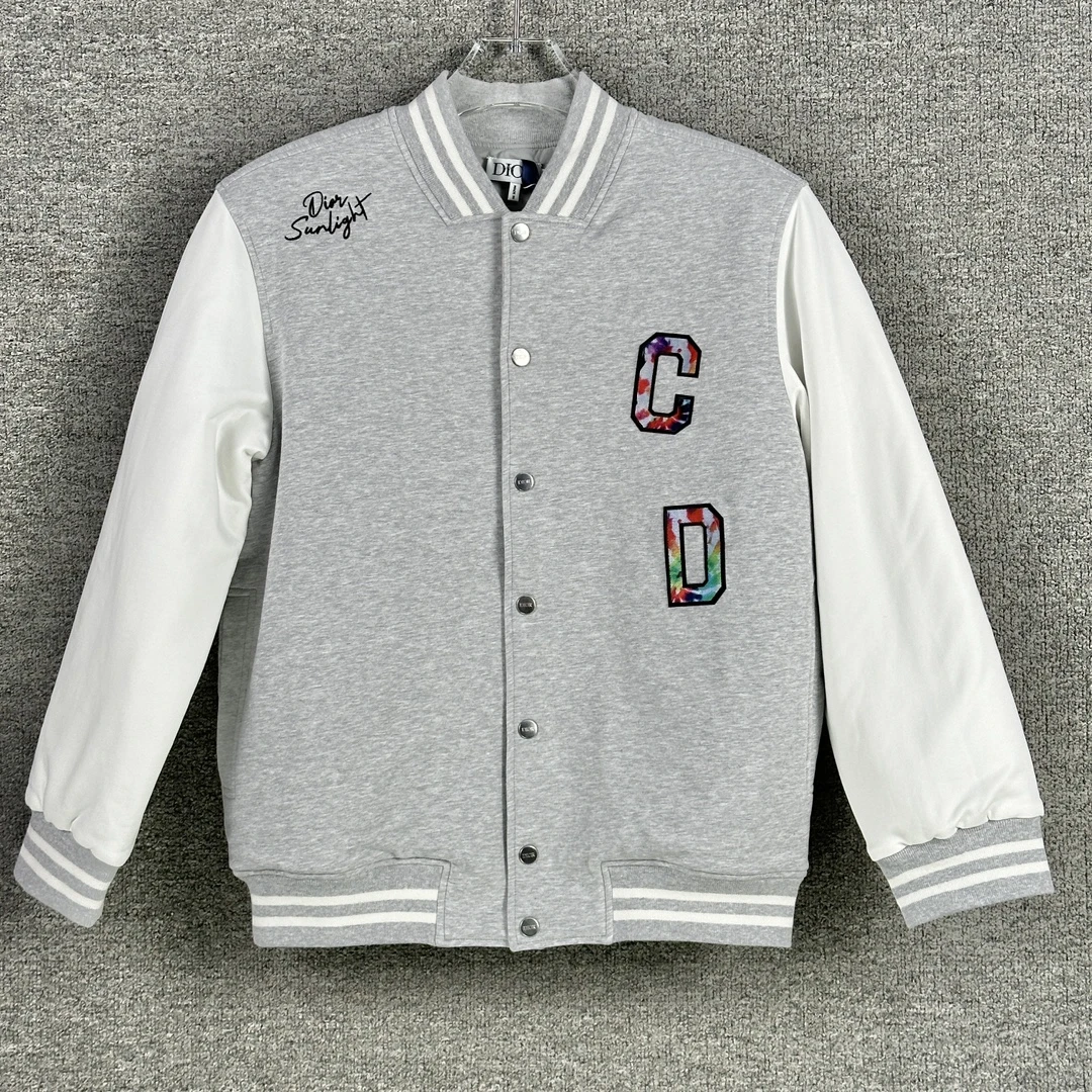 全新未使用 DIOR/迪奥 彩色CD灰色棒球领夹克撞色   运动服129194
