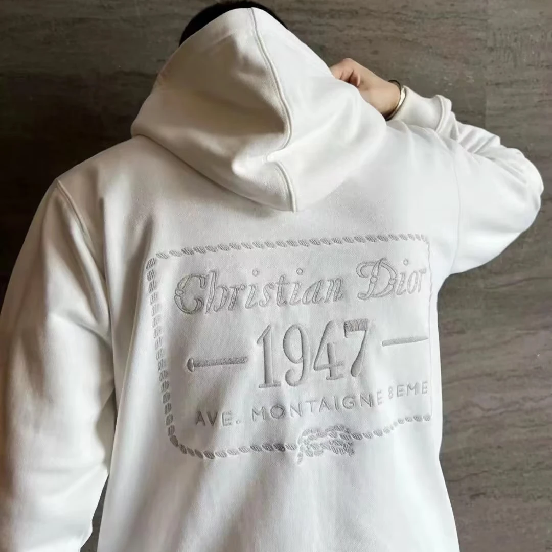 全新未使用 DIOR/迪奥 男士1947白色连帽卫衣休闲时尚潮流 124980