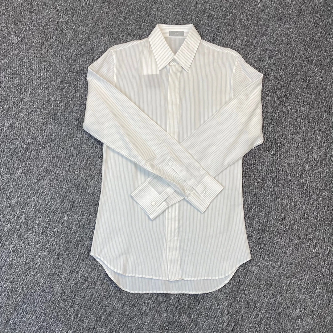 全新未使用 DIOR/迪奥 蓝白色竖条纹男士长袖衬衫偏小百搭 115114
