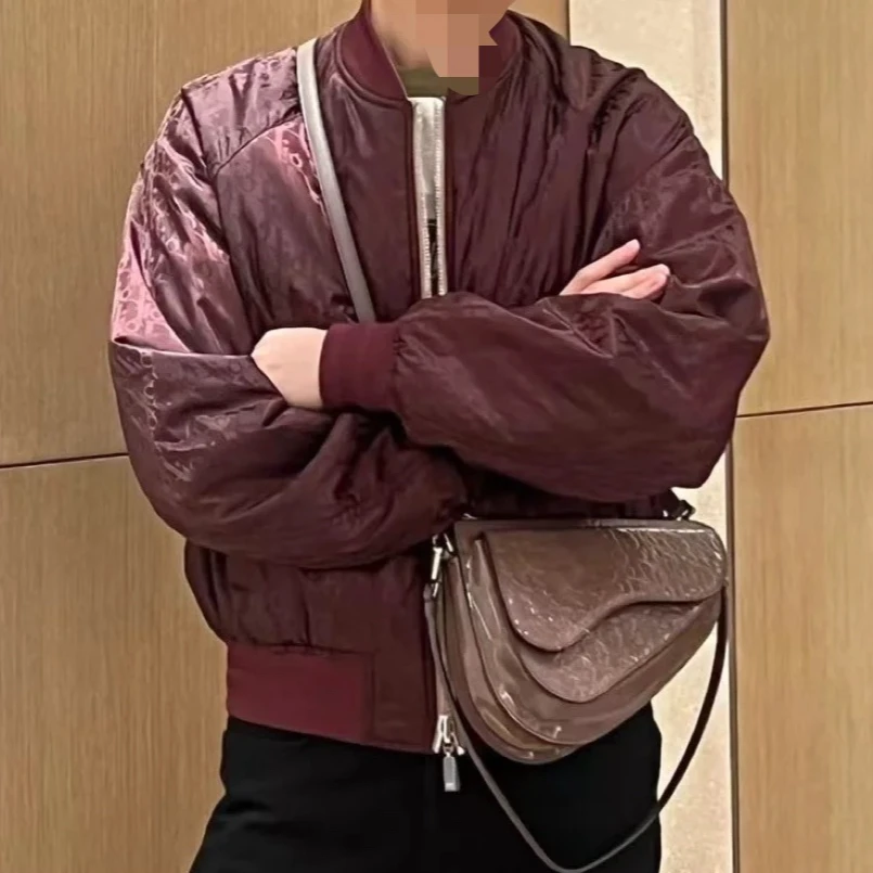 全新未使用 DIOR/迪奥  男士酒红色满老花双面飞行员夹克  129332