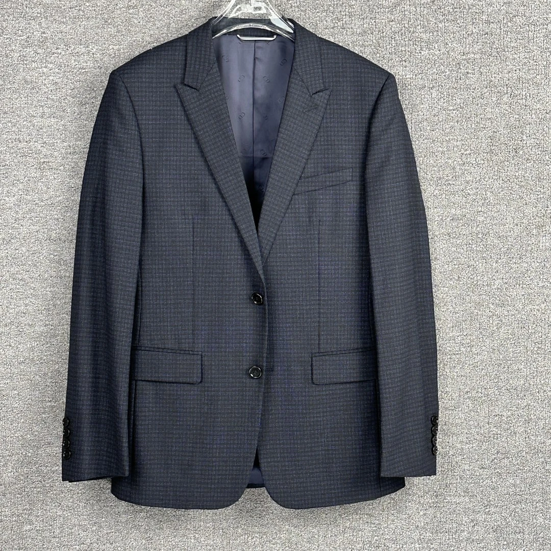 全新未使用 DIOR/迪奥 枪驳领蓝色小格子羊毛套西休闲百搭 129345