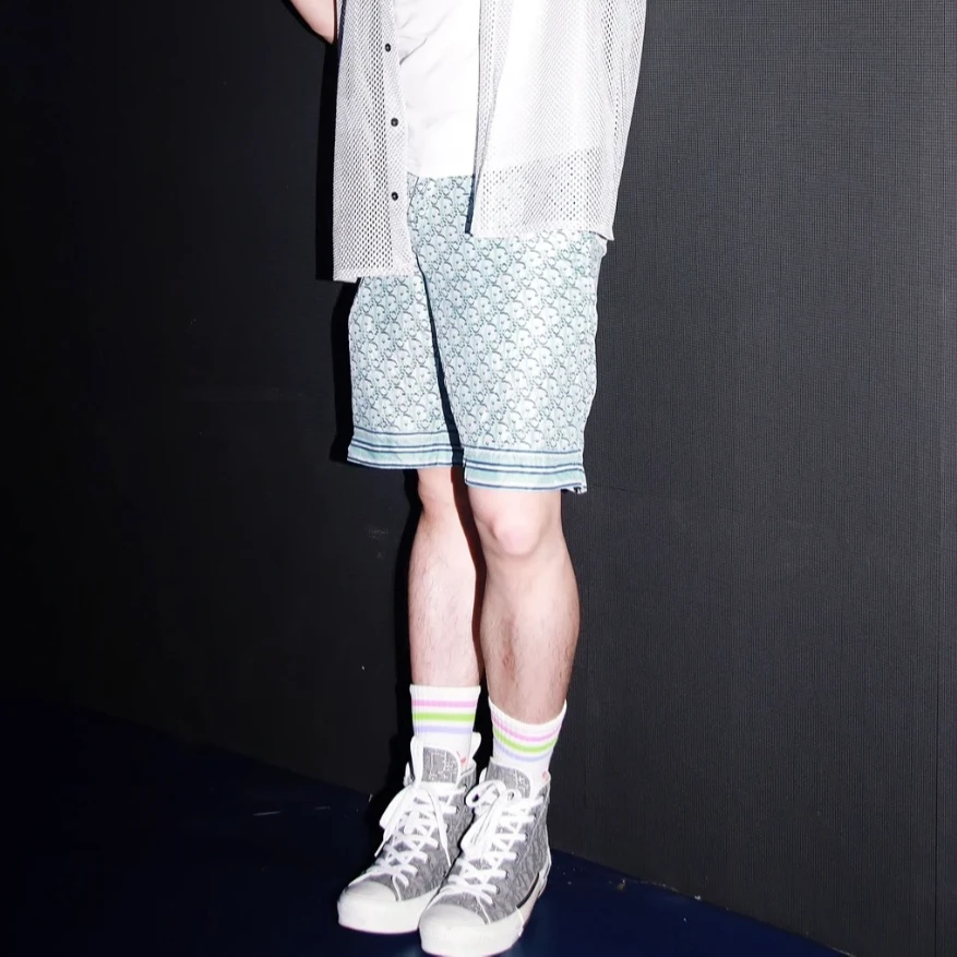 全新未使用 DIOR/迪奥 男士淡蓝色老花桑蚕丝短裤114557休闲夏季