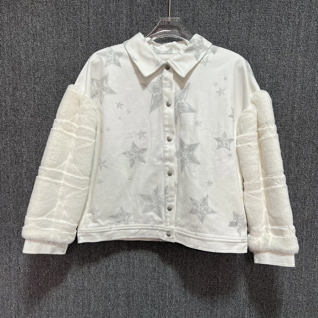 未使用 DIOR/迪奥 babyDior银色星星白色牛仔外套129212时尚针织